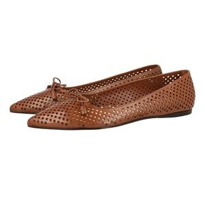 Prada Perforated Leather Ballet Flats Women 8.5 Tan Brown Good Pointed Toe EU 40